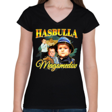 PRINTFASHION Hasbulla Magomedov - Női V-nyakú póló - Fekete női póló
