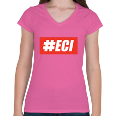 PRINTFASHION Hashtageci - Női V-nyakú póló - Rózsaszín