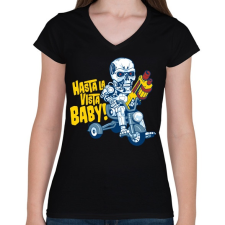 PRINTFASHION Hasta la vista baby! - Női V-nyakú póló - Fekete női póló