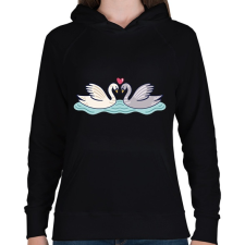 PRINTFASHION Hattyú love - Női kapucnis pulóver - Fekete női pulóver, kardigán