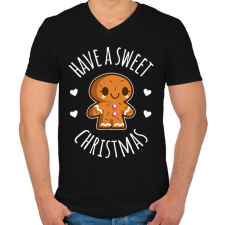 PRINTFASHION Have sweet Christmas - Férfi V-nyakú póló - Fekete férfi póló
