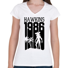 PRINTFASHION hawkins 1986 - Női V-nyakú póló - Fehér női póló