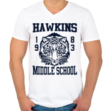 PRINTFASHION Hawkins Tigers - Férfi V-nyakú póló - Fehér férfi póló