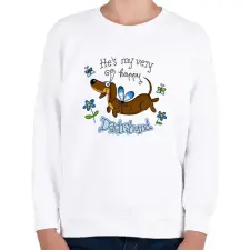 PRINTFASHION He's very happy dachshund - Gyerek pulóver - Fehér gyerek pulóver, kardigán