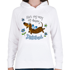PRINTFASHION He's very happy dachshund - Női kapucnis pulóver - Fehér