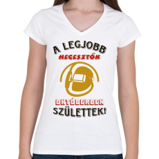 PRINTFASHION Hegesztő szülinap október színes - Női V-nyakú póló - Fehér