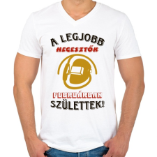 PRINTFASHION Hegesztő szülinapja február színes - Férfi V-nyakú póló - Fehér férfi póló