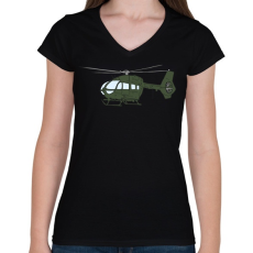 PRINTFASHION Helikopter - Női V-nyakú póló - Fekete