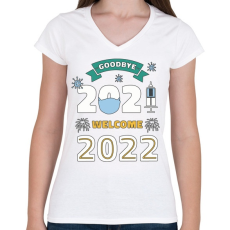 PRINTFASHION Helló 2022 - újév - Női V-nyakú póló - Fehér