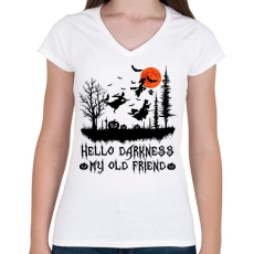 PRINTFASHION Hello darkness my old friend - Női V-nyakú póló - Fehér