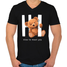 PRINTFASHION Hello maci - Férfi V-nyakú póló - Fekete férfi póló