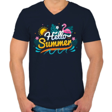 PRINTFASHION Hello nyár - Férfi V-nyakú póló - Sötétkék férfi póló