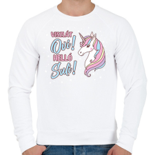 PRINTFASHION Helló suli! - Unikornis - Férfi pulóver - Fehér férfi pulóver, kardigán
