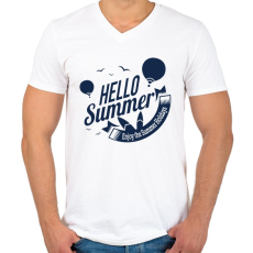 PRINTFASHION Hello Summer - Férfi V-nyakú póló - Fehér
