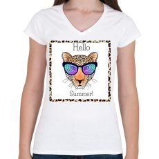 PRINTFASHION Hello Summer - Női V-nyakú póló - Fehér