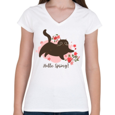 PRINTFASHION Hello tavasz - Női V-nyakú póló - Fehér női póló