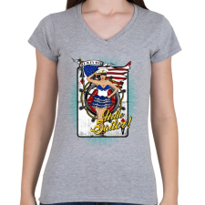 PRINTFASHION Helló tengerész - Női V-nyakú póló - Sport szürke női póló