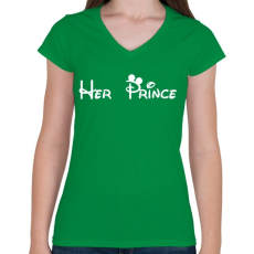 PRINTFASHION Her prince fehér - Női V-nyakú póló - Zöld
