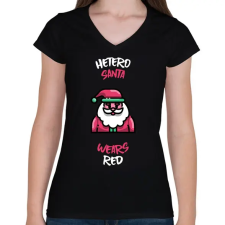 PRINTFASHION HETERO SANTA WEARS RED - Női V-nyakú póló - Fekete női póló