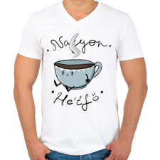 PRINTFASHION Hétfői kávé - Férfi V-nyakú póló - Fehér férfi póló