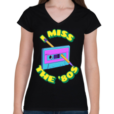 PRINTFASHION Hiányoznak a 80-as évek - Női V-nyakú póló - Fekete női póló