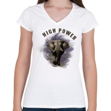 PRINTFASHION High Power - Női V-nyakú póló - Fehér női póló