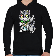 PRINTFASHION Hippi macska - Férfi kapucnis pulóver - Fekete