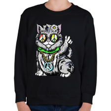 PRINTFASHION Hippi macska - Gyerek pulóver - Fekete gyerek pulóver, kardigán