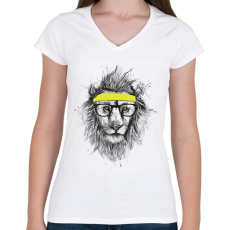 PRINTFASHION Hipster lion - Női V-nyakú póló - Fehér