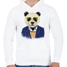 PRINTFASHION Hipster Panda - Férfi kapucnis pulóver - Fehér férfi pulóver, kardigán