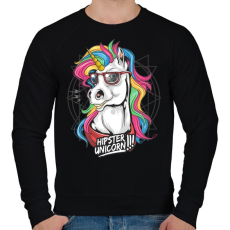 PRINTFASHION Hipszter unikornis - Férfi pulóver - Fekete