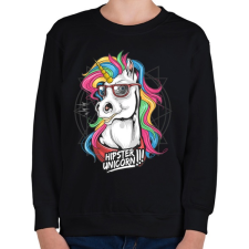 PRINTFASHION Hipszter unikornis - Gyerek pulóver - Fekete gyerek pulóver, kardigán