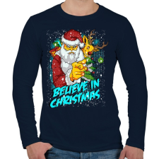 PRINTFASHION Hiszek a Karácsonyban - Férfi hosszú ujjú póló - Sötétkék férfi póló