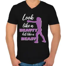 PRINTFASHION Hit like a beast - Férfi V-nyakú póló - Fekete férfi póló