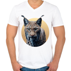 PRINTFASHION Hiúz - Férfi V-nyakú póló - Fehér