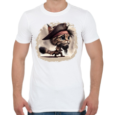 PRINTFASHION Hiúz Jack Sparrow kapitány jelmezben - Férfi póló - Fehér férfi póló