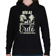 PRINTFASHION Hív az erdő - Női kapucnis pulóver - Fekete