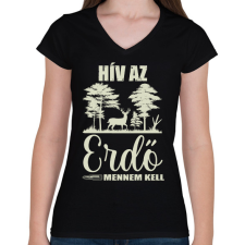 PRINTFASHION Hív az erdő - Női V-nyakú póló - Fekete női póló