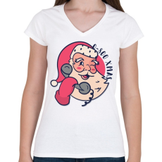 PRINTFASHION Hívd a Télapót - Női V-nyakú póló - Fehér