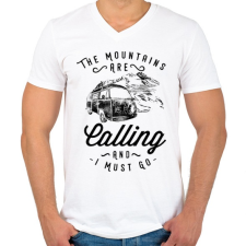 PRINTFASHION Hívogató hegyek  - Férfi V-nyakú póló - Fehér férfi póló