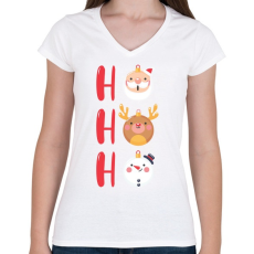PRINTFASHION Ho ho ho - Női V-nyakú póló - Fehér