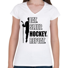 PRINTFASHION Hockey, repeat - Női V-nyakú póló - Fehér