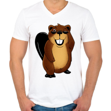 PRINTFASHION Hód - Férfi V-nyakú póló - Fehér férfi póló