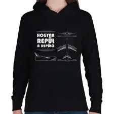 PRINTFASHION Hogyan repül a levegő - Női kapucnis pulóver - Fekete női pulóver, kardigán