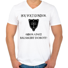 PRINTFASHION Hol volt Gondor? (balsiker) - Férfi V-nyakú póló - Fehér férfi póló