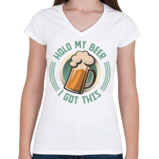 PRINTFASHION Hold my beer - Női V-nyakú póló - Fehér női póló