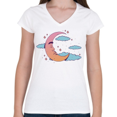 PRINTFASHION Hold - Női V-nyakú póló - Fehér