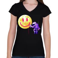 PRINTFASHION Hold smile - Női V-nyakú póló - Fekete