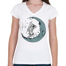 PRINTFASHION Holdásó - Női V-nyakú póló - Fehér női póló