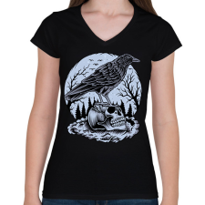 PRINTFASHION Holló  - Női V-nyakú póló - Fekete női póló